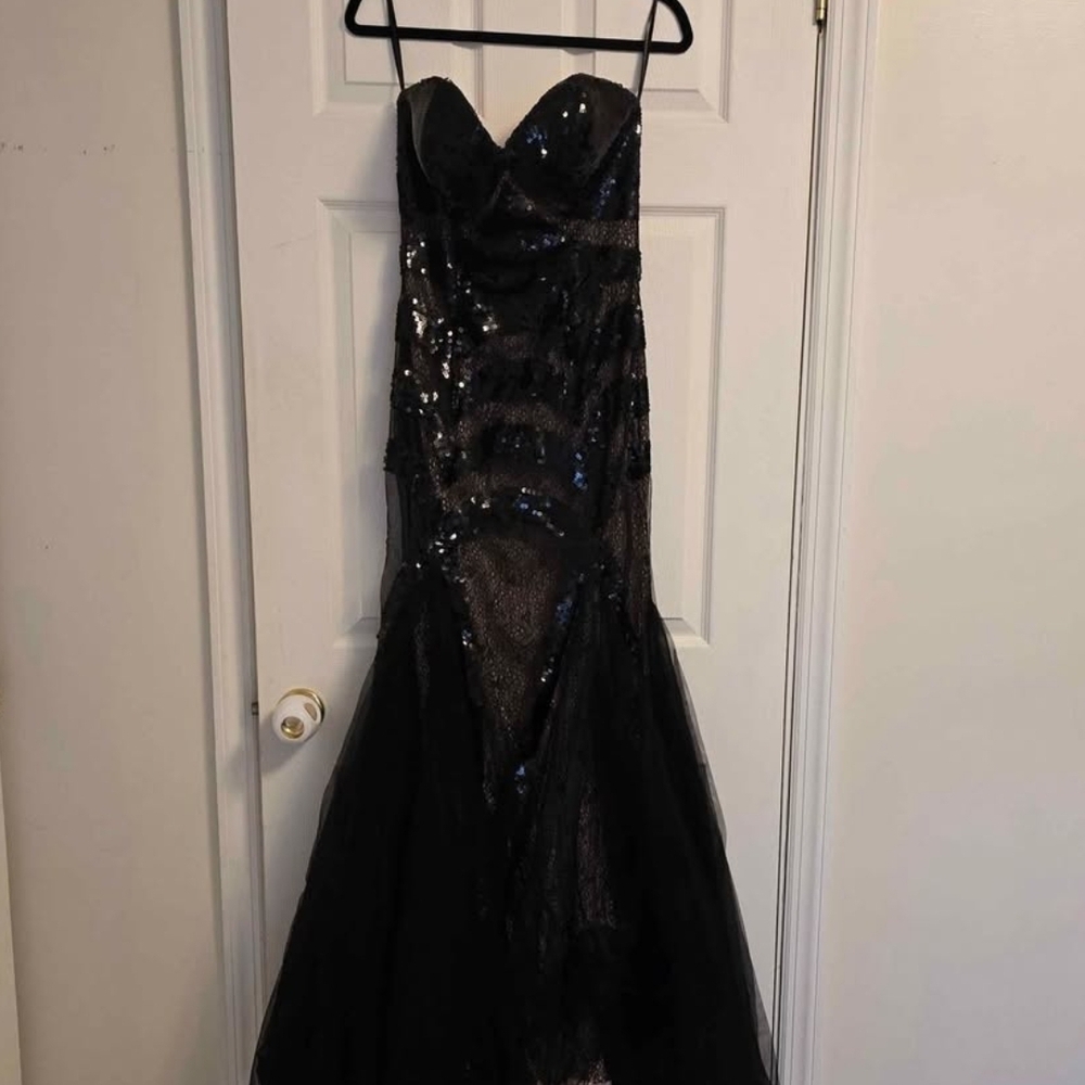 Black Sequin Strapless Gown